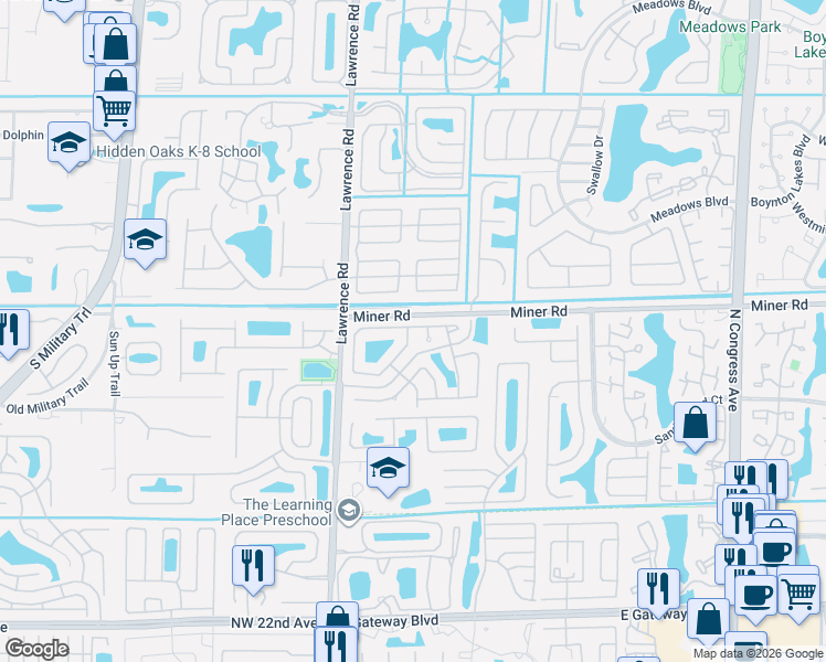 map of restaurants, bars, coffee shops, grocery stores, and more near 103 Executive Circle in Boynton Beach