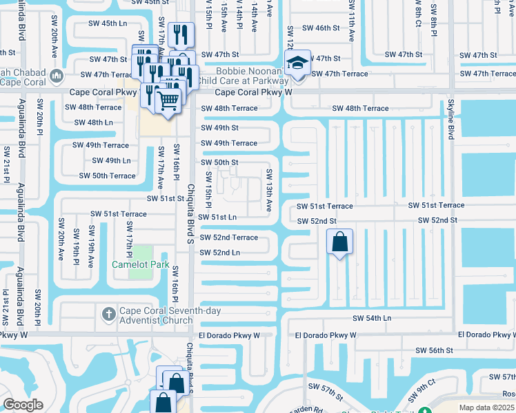 map of restaurants, bars, coffee shops, grocery stores, and more near 5124 Southwest 13th Avenue in Cape Coral