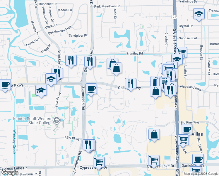 map of restaurants, bars, coffee shops, grocery stores, and more near 3321 Ottawa Circle in Fort Myers