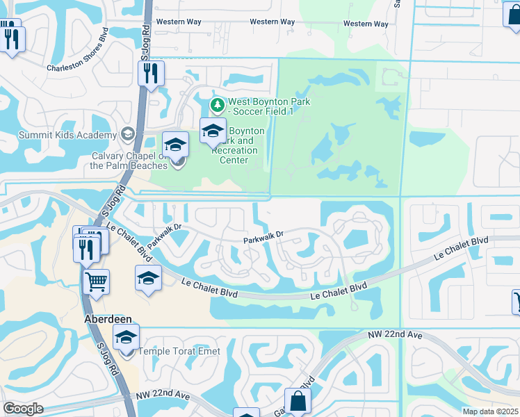 map of restaurants, bars, coffee shops, grocery stores, and more near 5993 Parkwalk Drive in Boynton Beach
