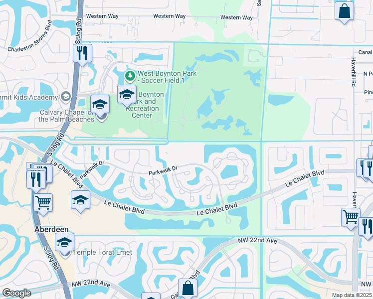 map of restaurants, bars, coffee shops, grocery stores, and more near 1311 Parkwalk Drive in Boynton Beach