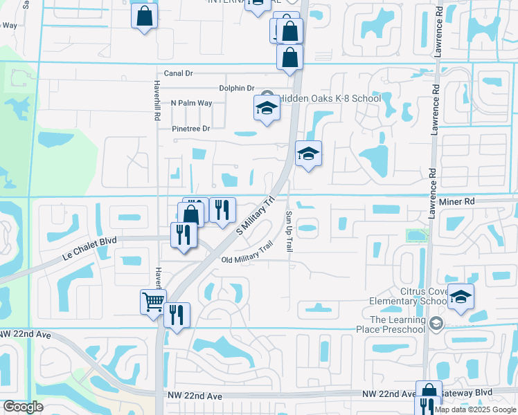 map of restaurants, bars, coffee shops, grocery stores, and more near 3530 Gateway Gardens Drive in Boynton Beach