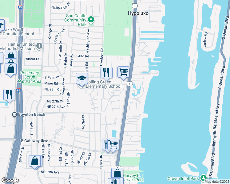 map of restaurants, bars, coffee shops, grocery stores, and more near 533 Waterside Drive in Hypoluxo