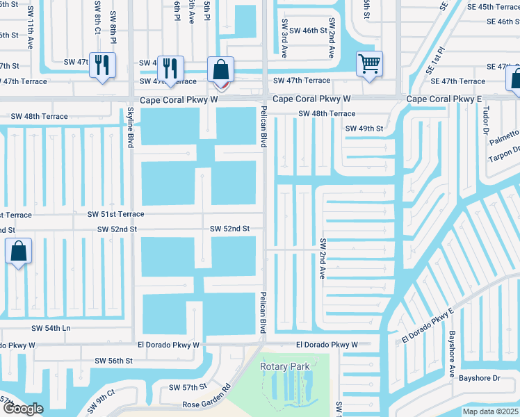 map of restaurants, bars, coffee shops, grocery stores, and more near 5036 Pelican Boulevard in Cape Coral