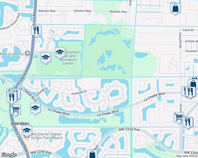 map of restaurants, bars, coffee shops, grocery stores, and more near 211 Parkwalk Drive in Boynton Beach