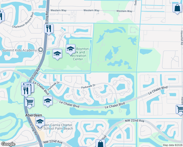 map of restaurants, bars, coffee shops, grocery stores, and more near Joe Delong Boulevard in Lake Worth