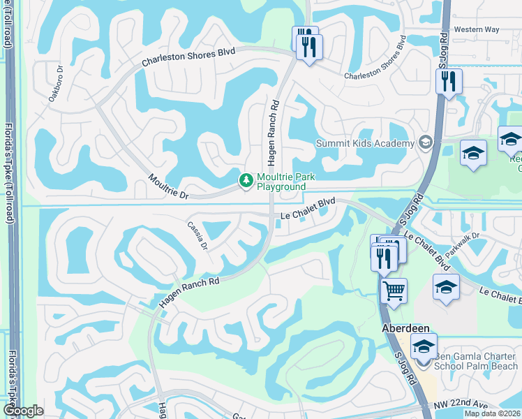 map of restaurants, bars, coffee shops, grocery stores, and more near 7195 Le Chalet Boulevard in Boynton Beach