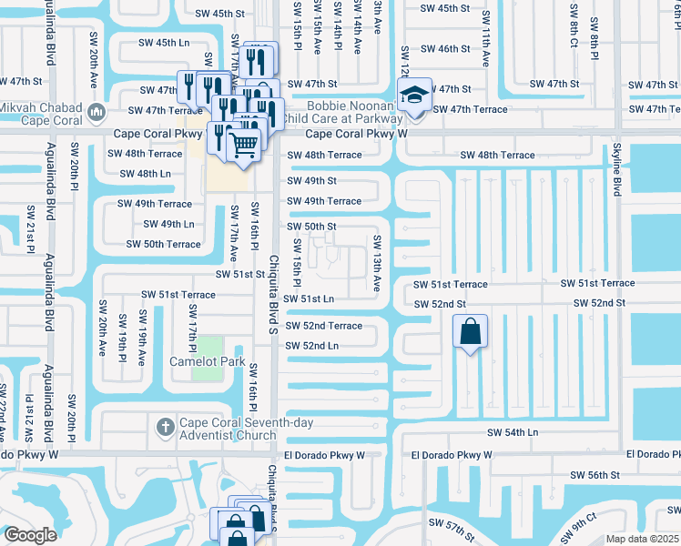 map of restaurants, bars, coffee shops, grocery stores, and more near 1420 Southwest Courtyards Terrace in Cape Coral