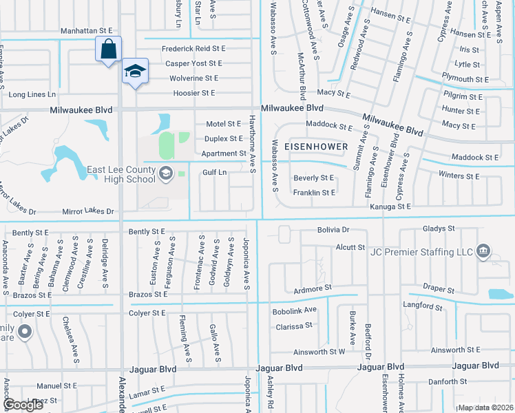 map of restaurants, bars, coffee shops, grocery stores, and more near 638 Wabasso Avenue South in Lehigh Acres