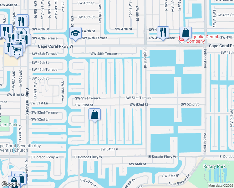 map of restaurants, bars, coffee shops, grocery stores, and more near 5024 Southwest 9th Place in Cape Coral