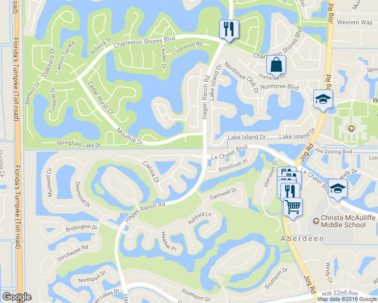 map of restaurants, bars, coffee shops, grocery stores, and more near 7195 Le Chalet Boulevard in Boynton Beach