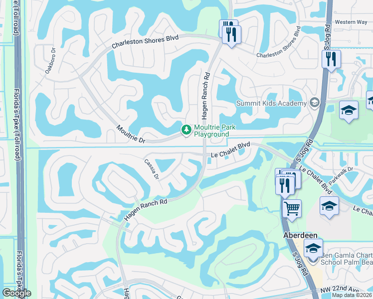 map of restaurants, bars, coffee shops, grocery stores, and more near 7195 Le Chalet Boulevard in Boynton Beach