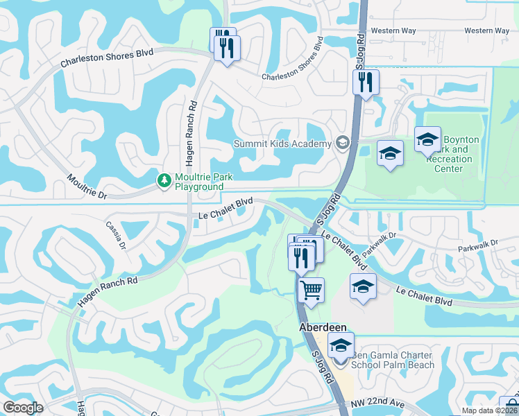 map of restaurants, bars, coffee shops, grocery stores, and more near 6780 Bitterbush Place in Boynton Beach