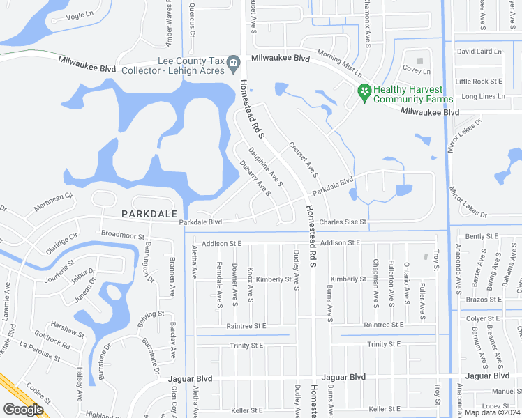 map of restaurants, bars, coffee shops, grocery stores, and more near 535 Parkdale Boulevard in Lehigh Acres