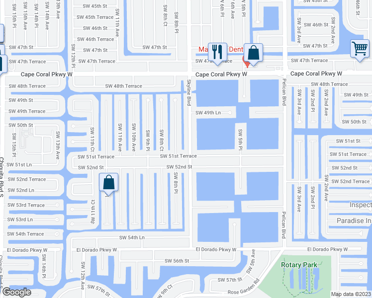 map of restaurants, bars, coffee shops, grocery stores, and more near 5036 Skyline Boulevard in Cape Coral