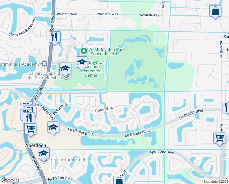 map of restaurants, bars, coffee shops, grocery stores, and more near 5993 Parkwalk Drive in Boynton Beach