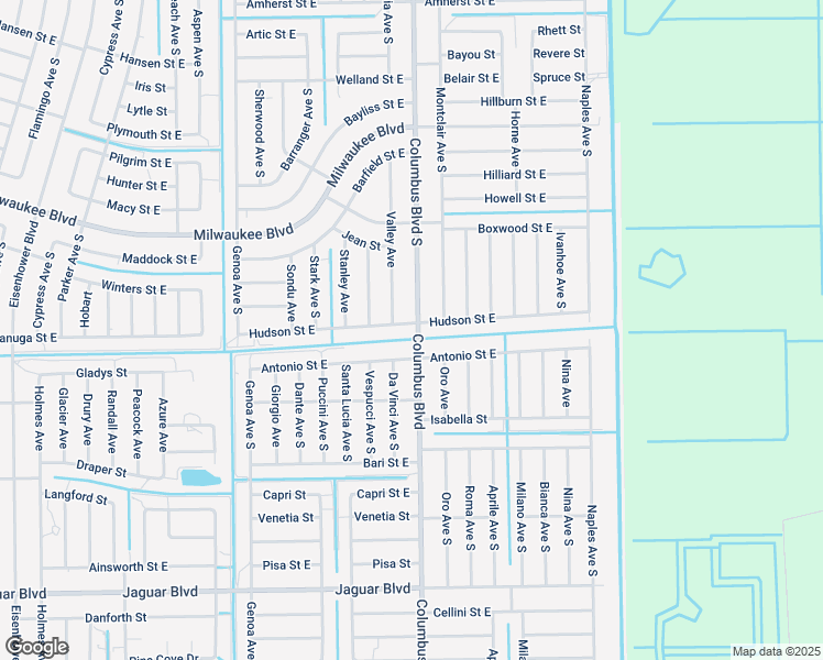 map of restaurants, bars, coffee shops, grocery stores, and more near 1154 Hudson Street East in Lehigh Acres