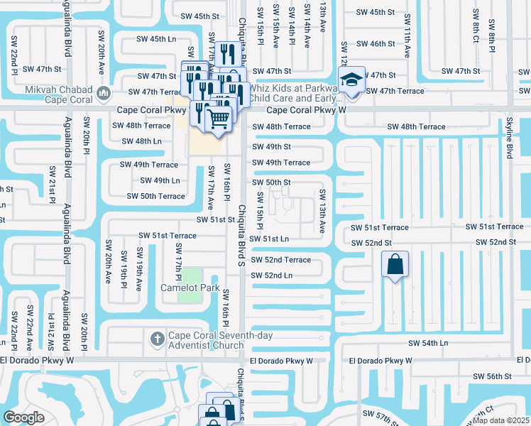 map of restaurants, bars, coffee shops, grocery stores, and more near 1512 Southwest 50th Street in Cape Coral