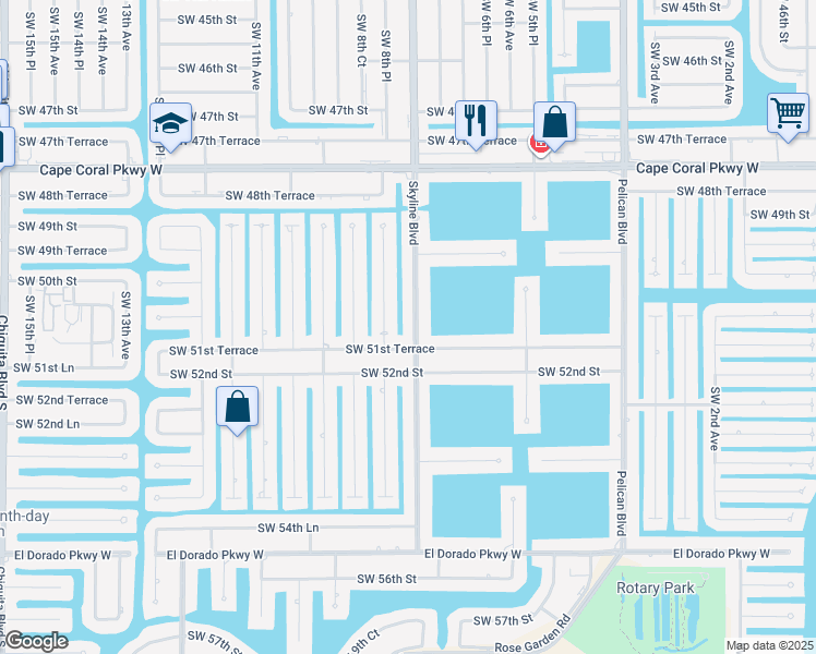 map of restaurants, bars, coffee shops, grocery stores, and more near 5023 Southwest 8th Place in Cape Coral