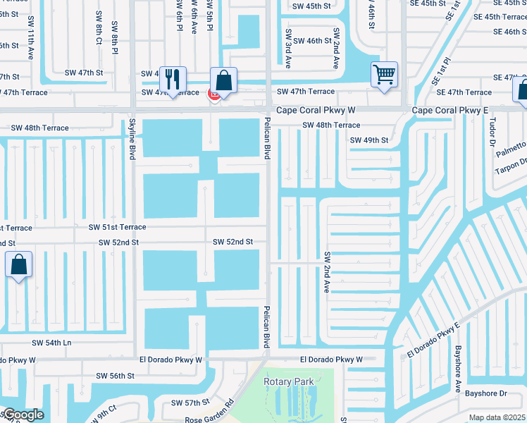 map of restaurants, bars, coffee shops, grocery stores, and more near 5016 Pelican Boulevard in Cape Coral