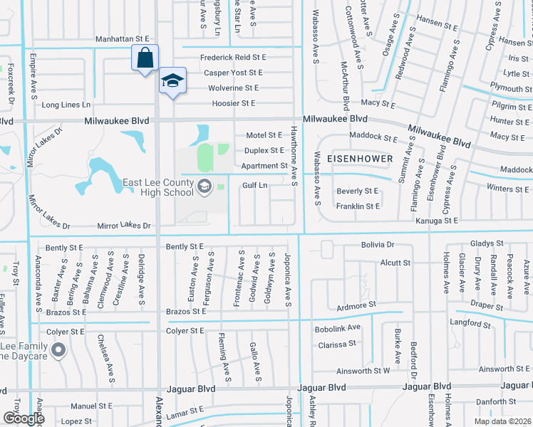 map of restaurants, bars, coffee shops, grocery stores, and more near 647 Crossarm Drive in Lehigh Acres