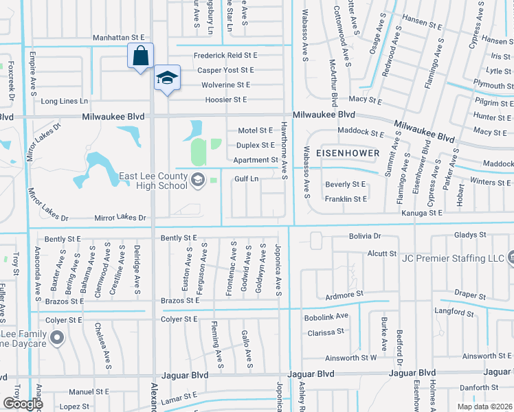map of restaurants, bars, coffee shops, grocery stores, and more near 647 Crossarm Drive in Lehigh Acres