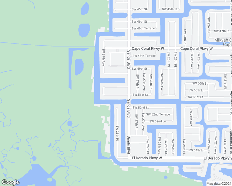 map of restaurants, bars, coffee shops, grocery stores, and more near 2825 Southwest 51st Street in Cape Coral