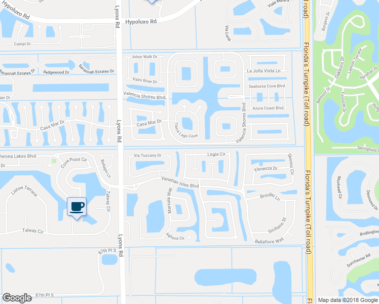 map of restaurants, bars, coffee shops, grocery stores, and more near 8544 Logia Circle in Boynton Beach