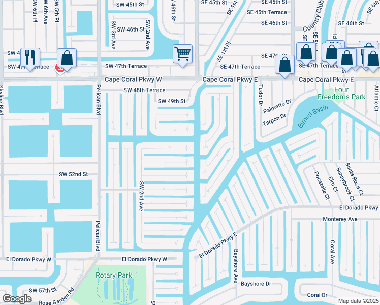 map of restaurants, bars, coffee shops, grocery stores, and more near 115-113 Southwest 51st Street in Cape Coral