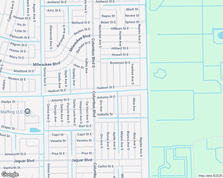 map of restaurants, bars, coffee shops, grocery stores, and more near 1220 Hudson Street East in Lehigh Acres