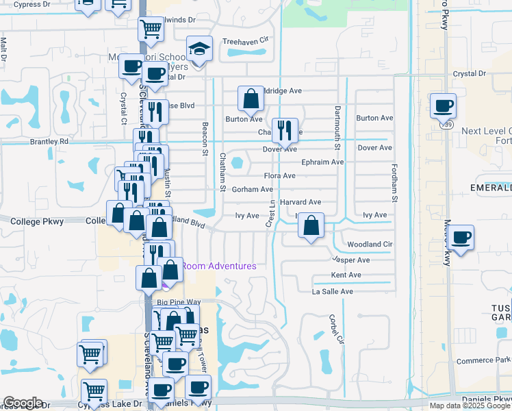 map of restaurants, bars, coffee shops, grocery stores, and more near 2237 Harvard Avenue in Fort Myers
