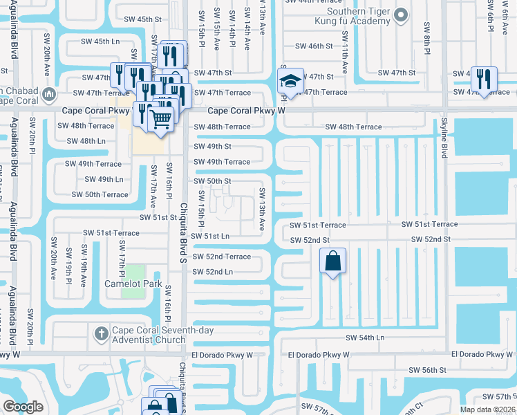 map of restaurants, bars, coffee shops, grocery stores, and more near 5022 Southwest 13th Avenue in Cape Coral