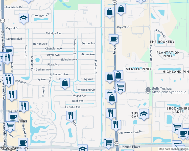 map of restaurants, bars, coffee shops, grocery stores, and more near 2456 Harvard Avenue in Fort Myers
