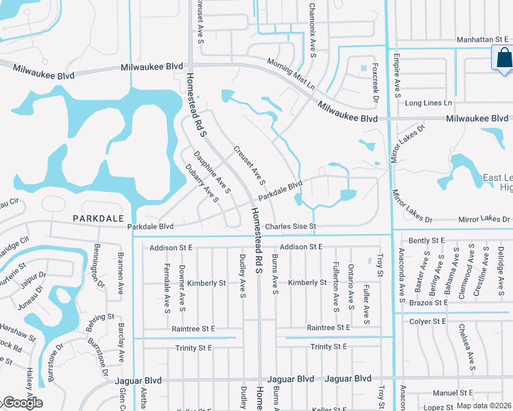 map of restaurants, bars, coffee shops, grocery stores, and more near 701 Homestead Road South in Lehigh Acres