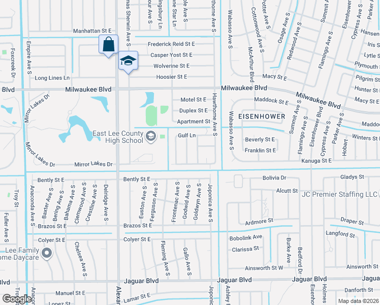 map of restaurants, bars, coffee shops, grocery stores, and more near 647 Crossarm Drive in Lehigh Acres