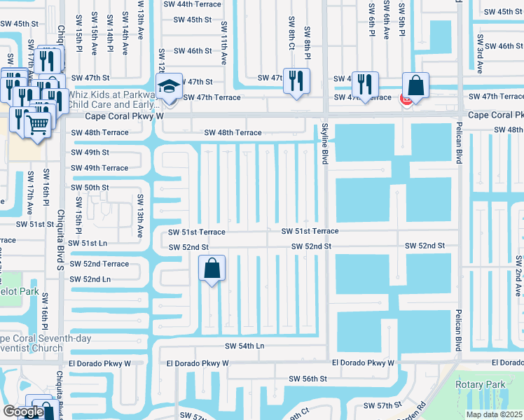 map of restaurants, bars, coffee shops, grocery stores, and more near 5024 Southwest 9th Place in Cape Coral