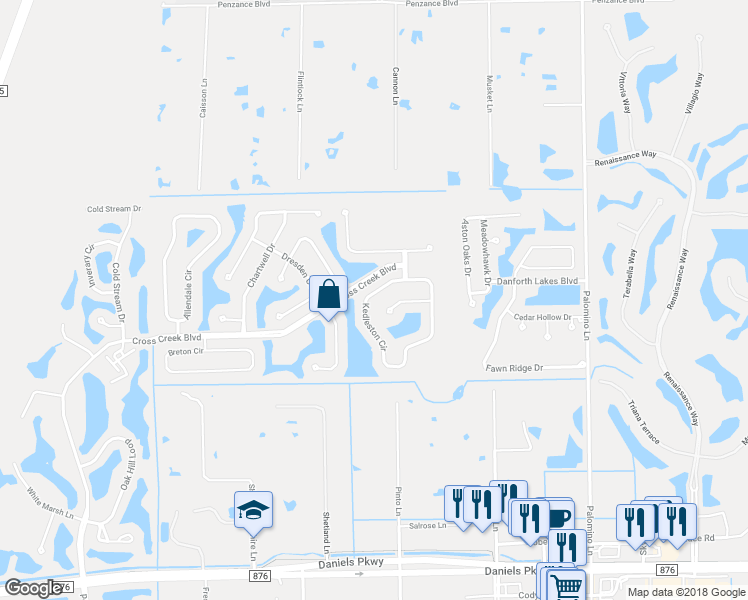 map of restaurants, bars, coffee shops, grocery stores, and more near 12755 Kedleston Circle in Fort Myers