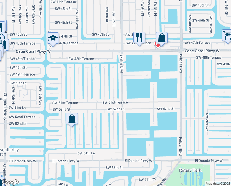 map of restaurants, bars, coffee shops, grocery stores, and more near 5023 Southwest 8th Place in Cape Coral