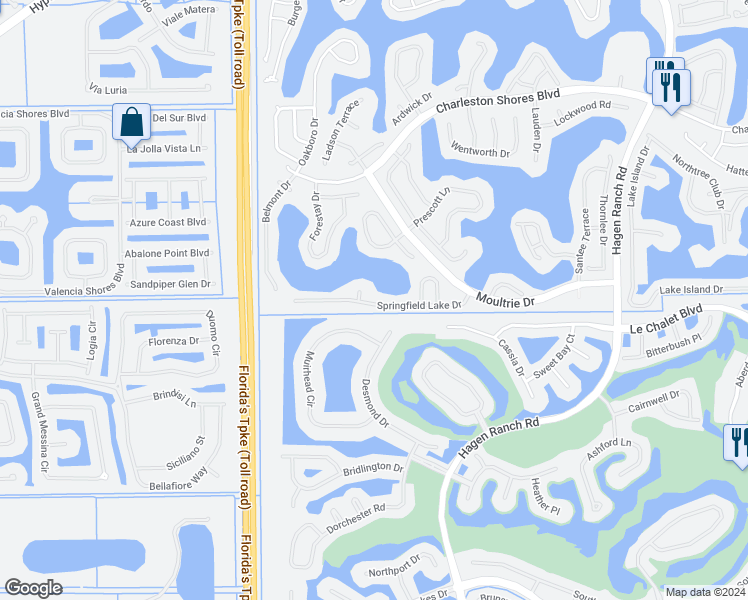 map of restaurants, bars, coffee shops, grocery stores, and more near 7697 Springfield Lake Drive in Lake Worth