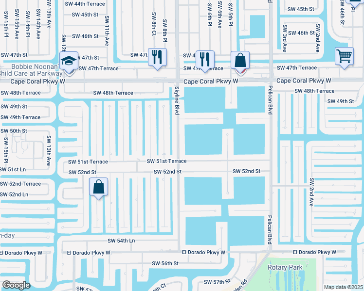 map of restaurants, bars, coffee shops, grocery stores, and more near 5023 Skyline Blvd in Cape Coral