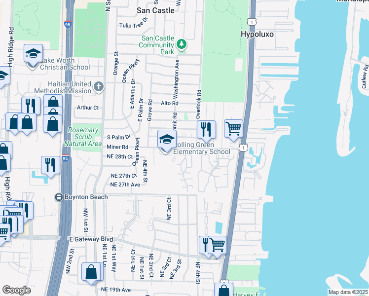 map of restaurants, bars, coffee shops, grocery stores, and more near 8010 Ambach Way in Hypoluxo