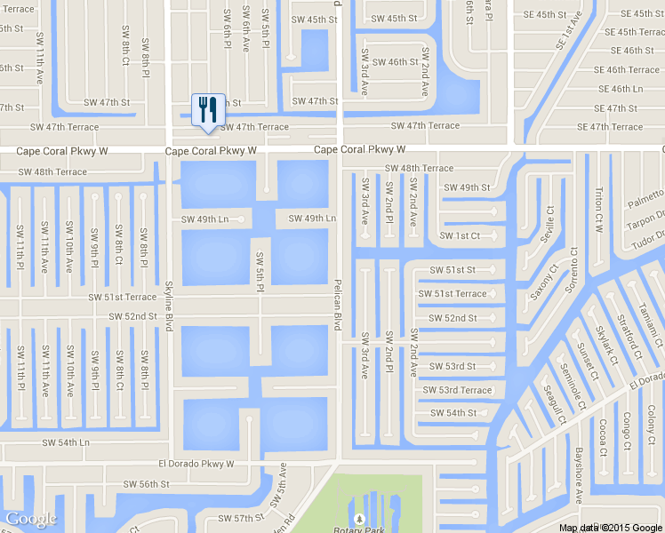 map of restaurants, bars, coffee shops, grocery stores, and more near 5016 Pelican Boulevard in Cape Coral