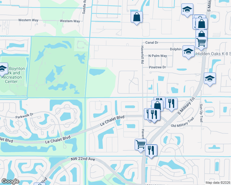map of restaurants, bars, coffee shops, grocery stores, and more near 5096 Arbor Glen Circle in Lake Worth