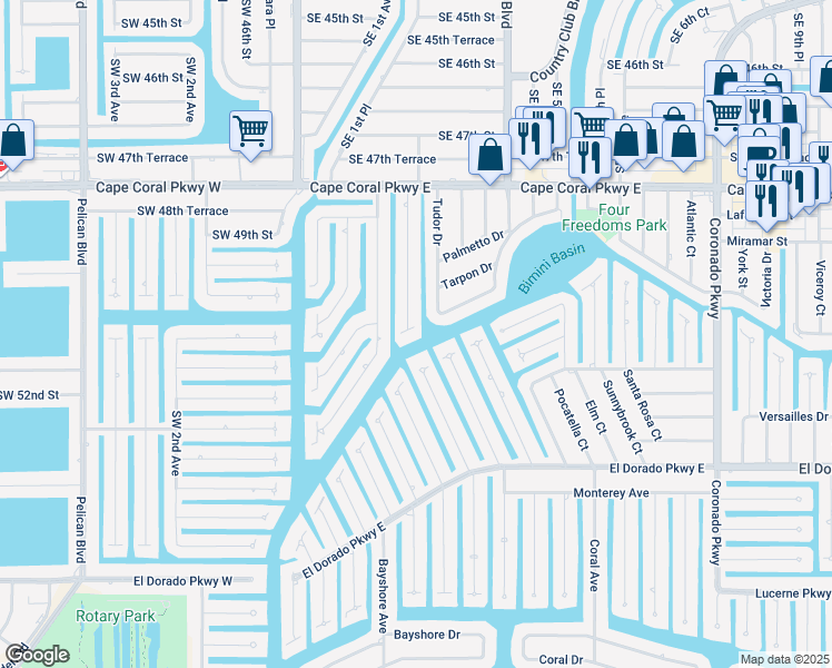 map of restaurants, bars, coffee shops, grocery stores, and more near 4941 Triton Court West in Cape Coral