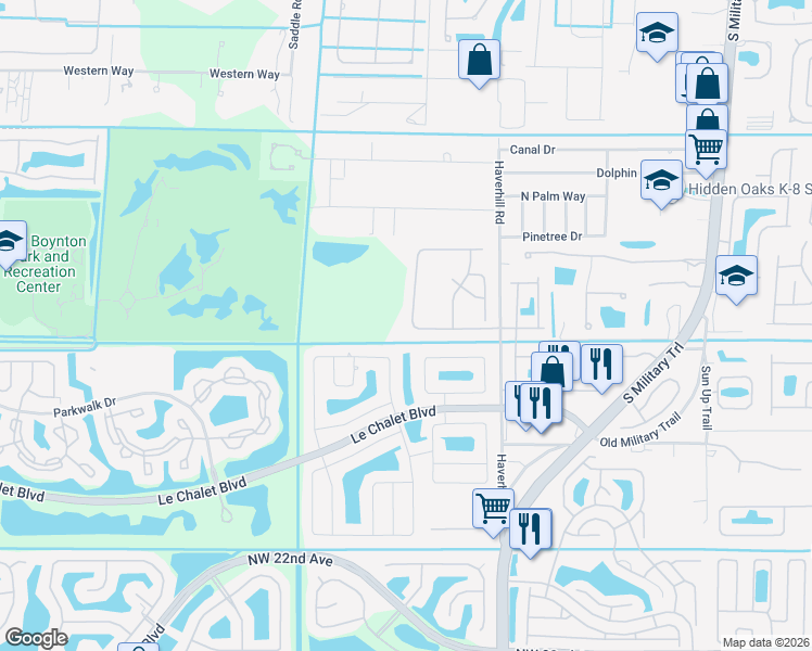 map of restaurants, bars, coffee shops, grocery stores, and more near 5096 Arbor Glen Circle in Lake Worth