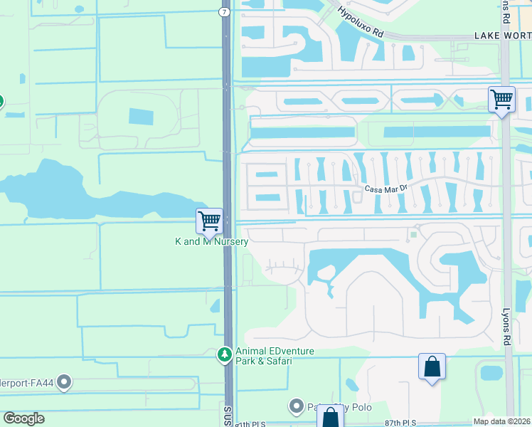 map of restaurants, bars, coffee shops, grocery stores, and more near 9852 Tallyrand Drive in Lake Worth