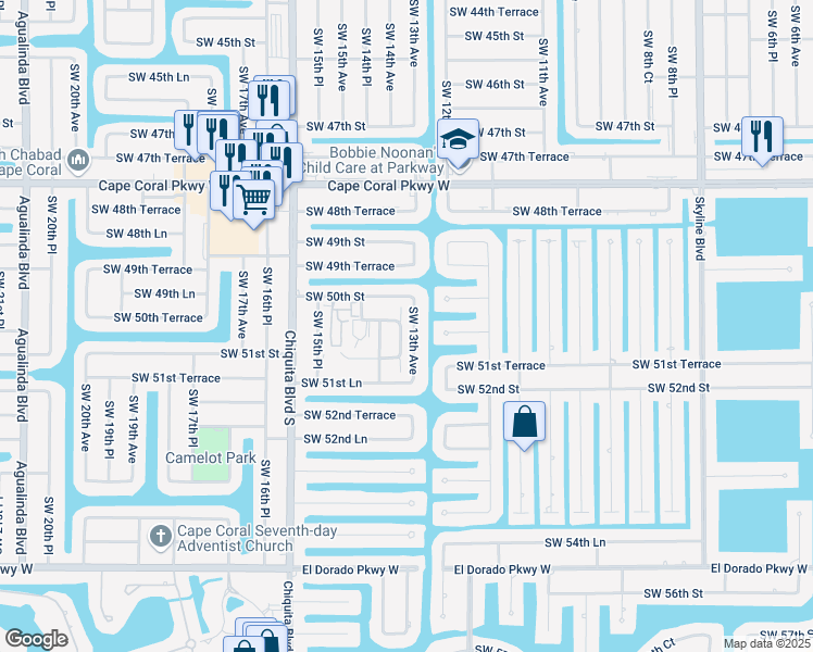map of restaurants, bars, coffee shops, grocery stores, and more near 5014 Southwest 13th Avenue in Cape Coral