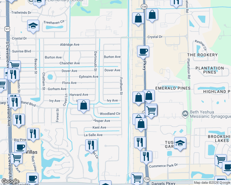 map of restaurants, bars, coffee shops, grocery stores, and more near 2456 Harvard Avenue in Fort Myers