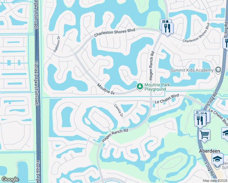 map of restaurants, bars, coffee shops, grocery stores, and more near 7430 Wescott Terrace in Lake Worth