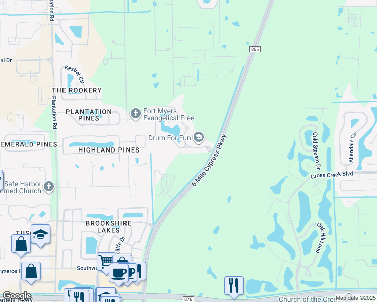 map of restaurants, bars, coffee shops, grocery stores, and more near 7160 Bergamo Way in Fort Myers